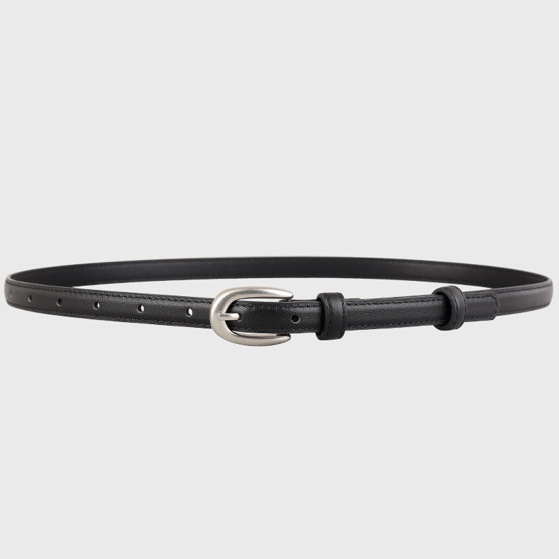 Leather Skinny Belt with Silver Buckle - Lilixa.store