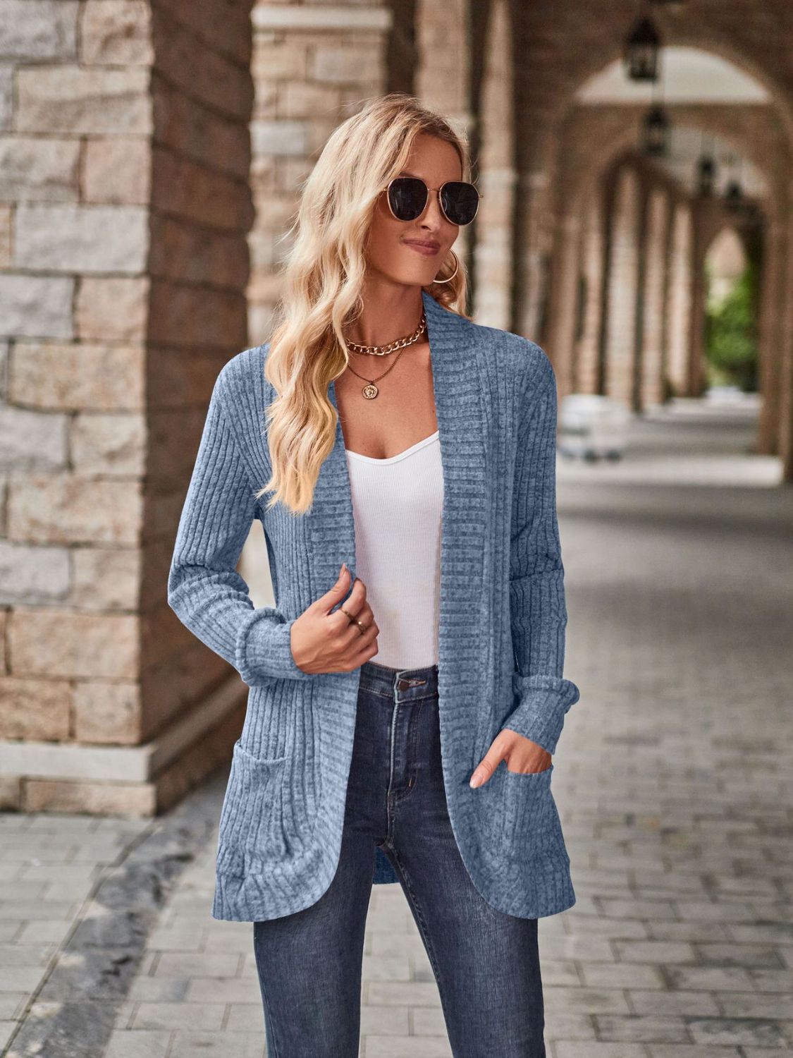 Open Front Cardigan with Pockets - Lilixa.store