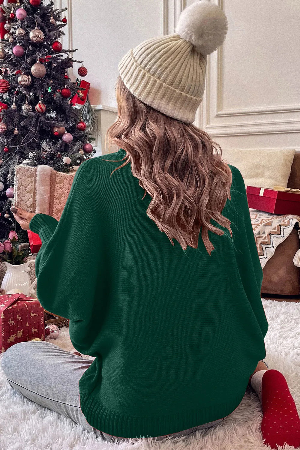Double Take Full Size Merry Christmas Turtleneck Long Sleeve Sweater, view 7