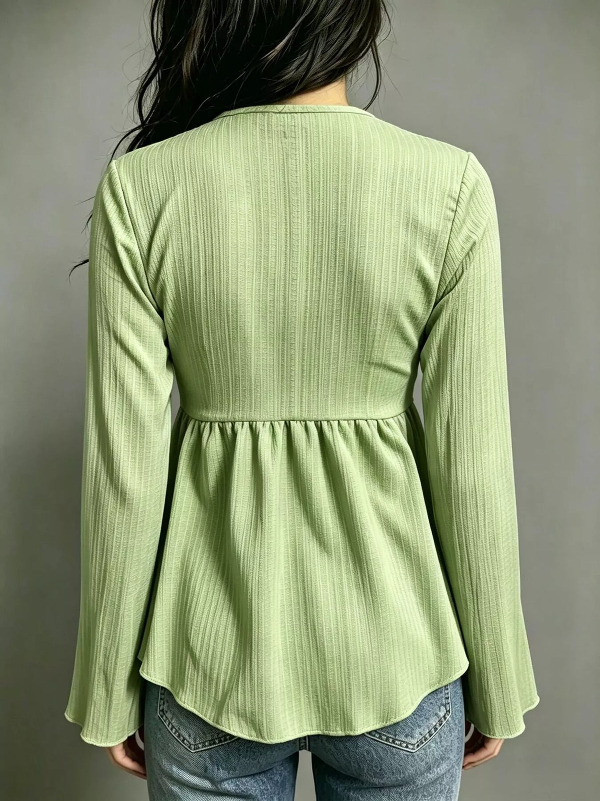 Tie-Front Flare Sleeve Blouse - Lilixa.store