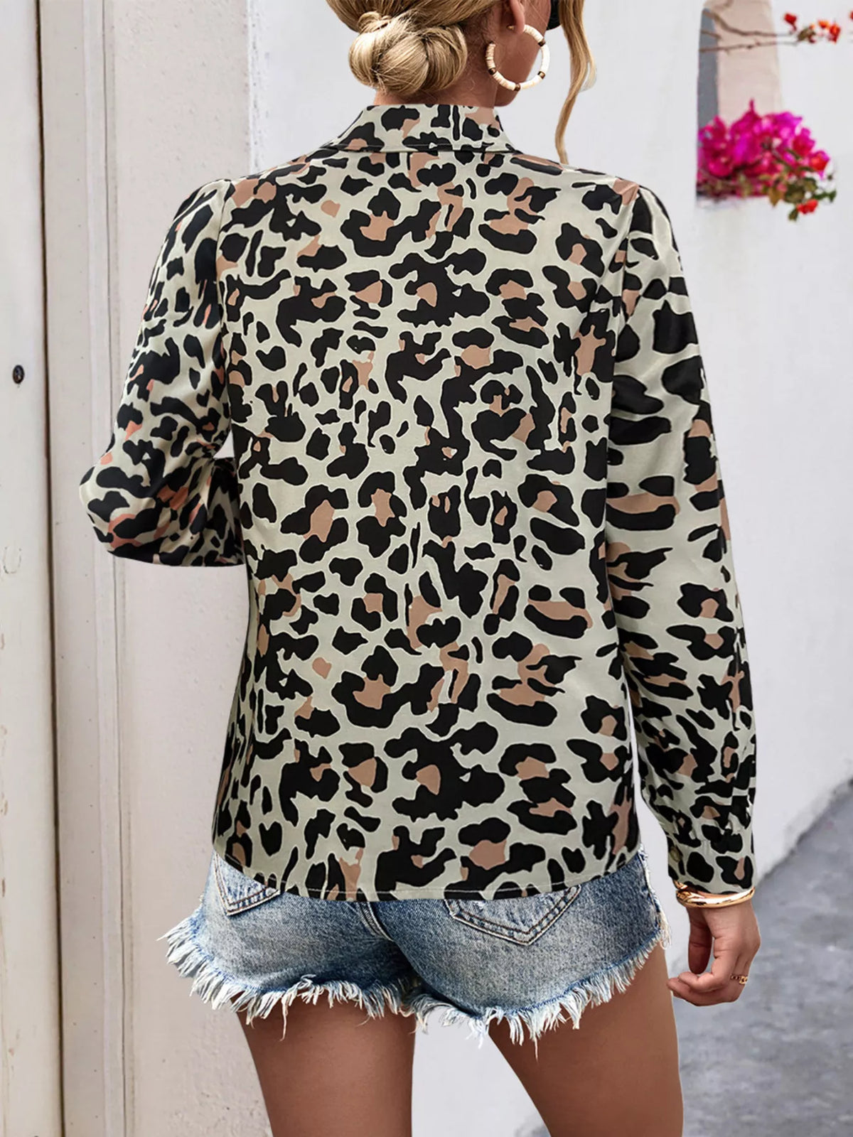 Printed Button-Down Long Sleeve Shirt - Lilixa.store