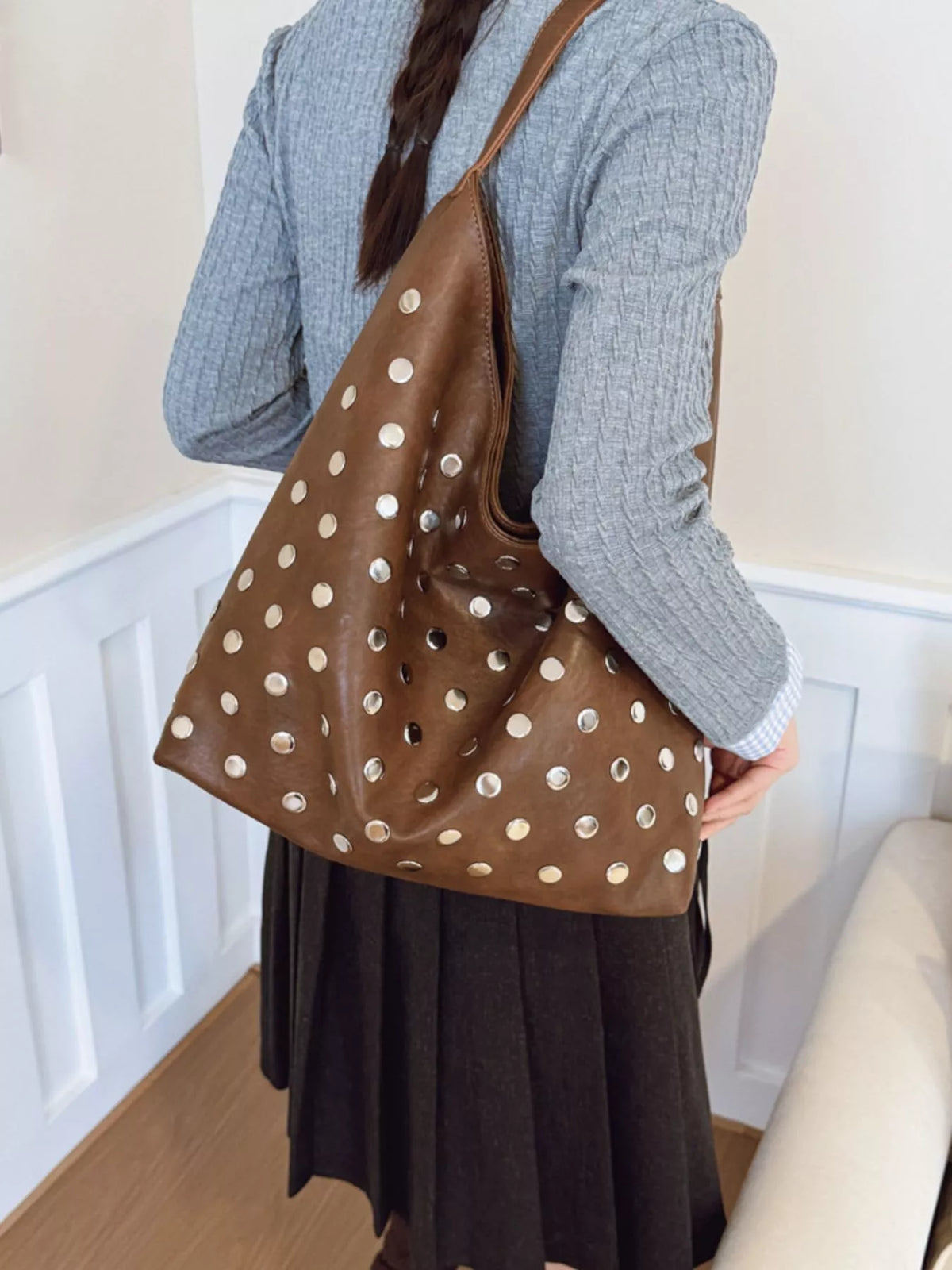 Studded Hobo Shoulder Bag - Lilixa.store
