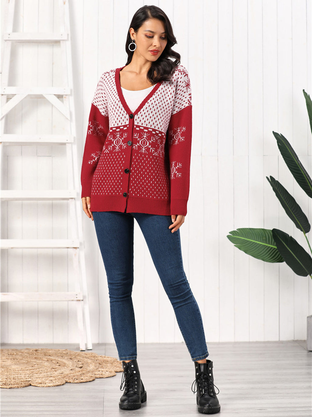 Snowflake Button Down Cardigan - Lilixa.store