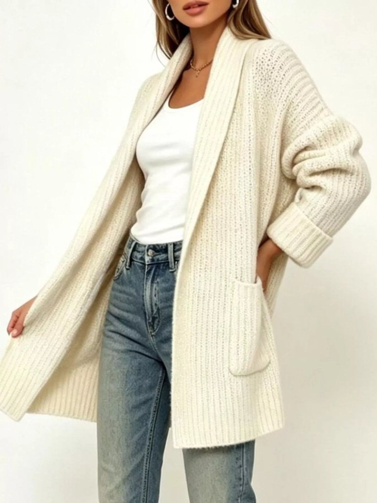 Full Size Open-Front Cardigan with Pockets Plus Size - Lilixa.store