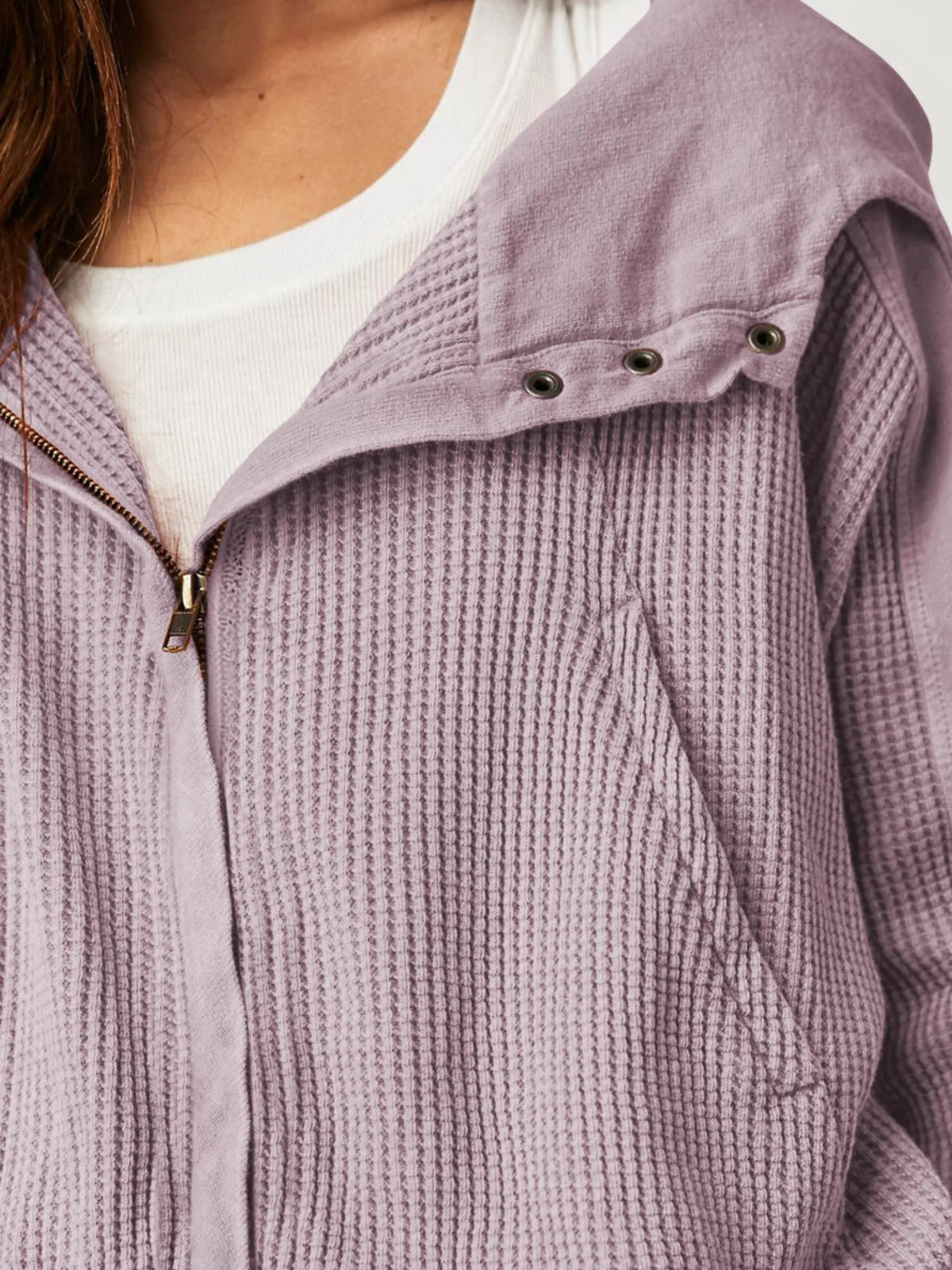 Waffle Knit Zip-Up Jacket - Lilixa.store