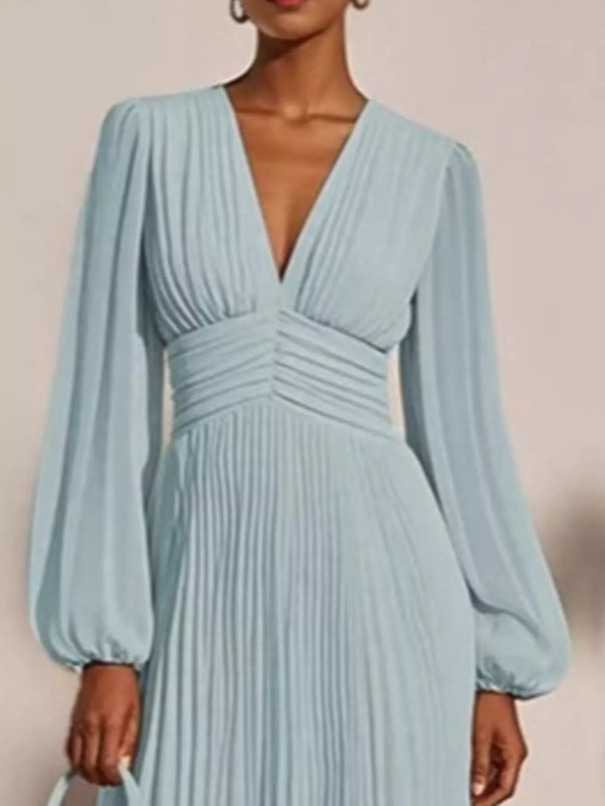 Pleated V-Neck Chiffon Midi Dress - Lilixa.store