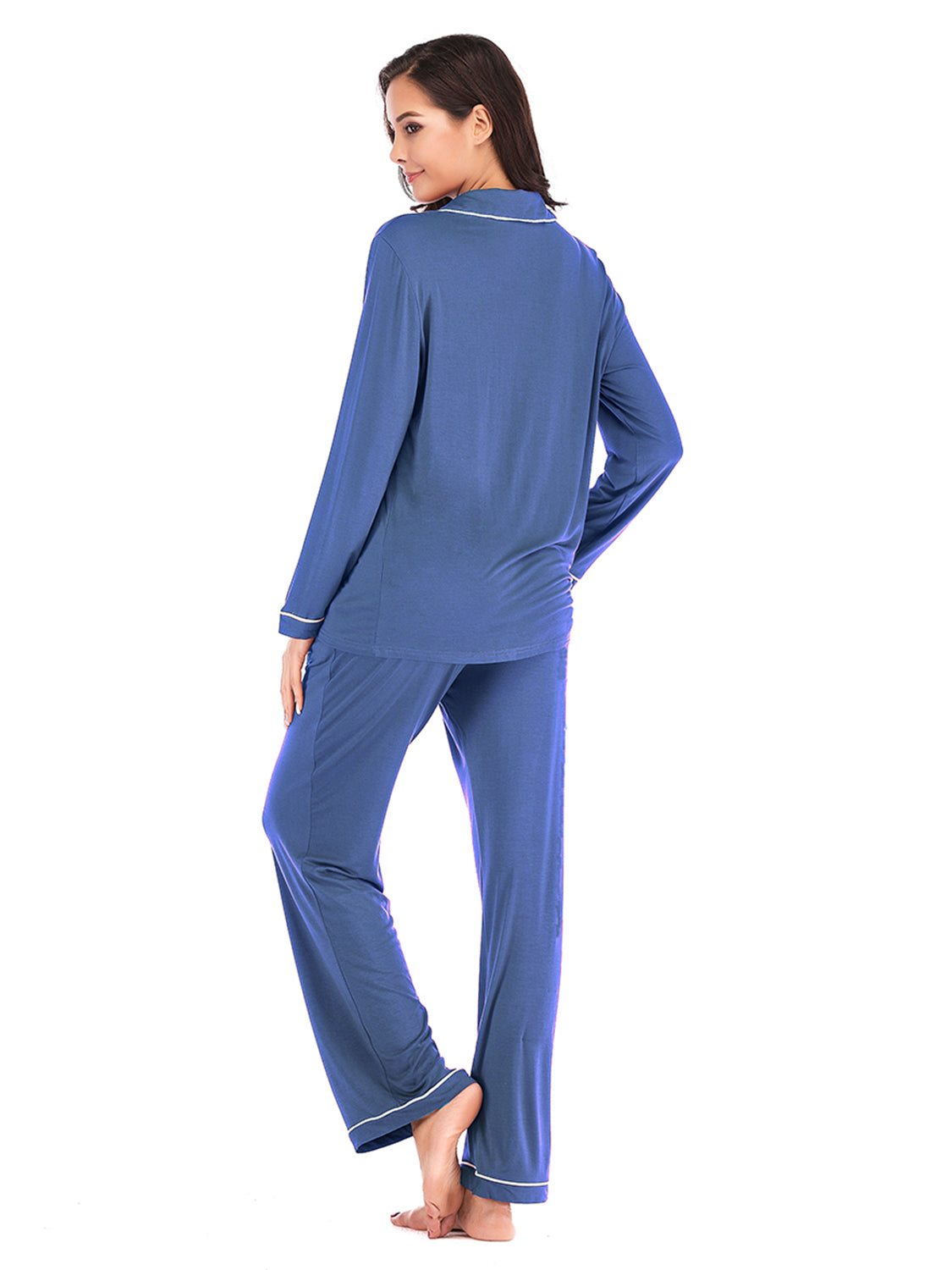Collared Neck Long Sleeve Loungewear Set with Pockets - Lilixa.store