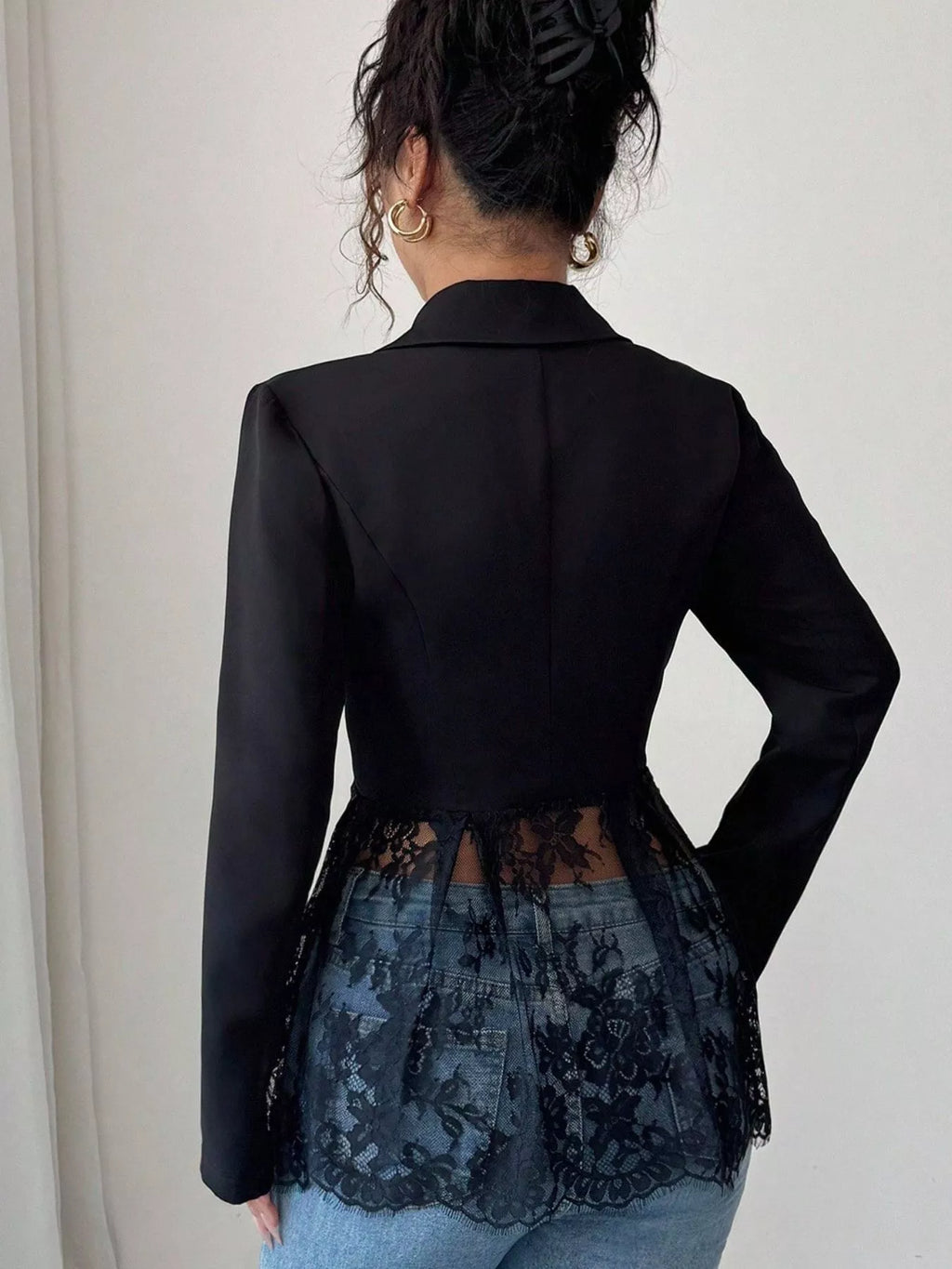 Lace Detail One Button Blazer - Lilixa.store