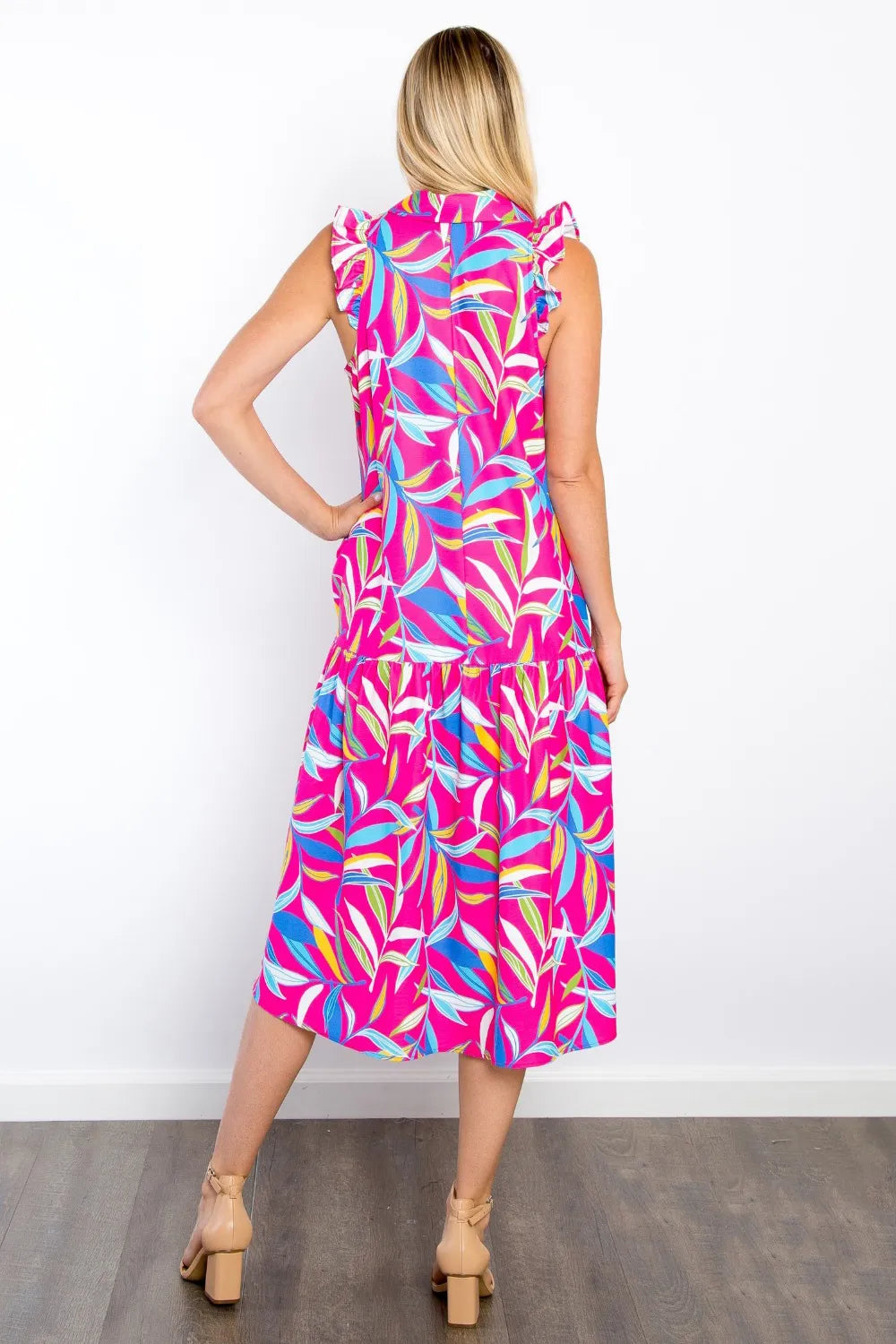Be Stage Print Ruffled Midi Dress with Pockets - Lilixa.store