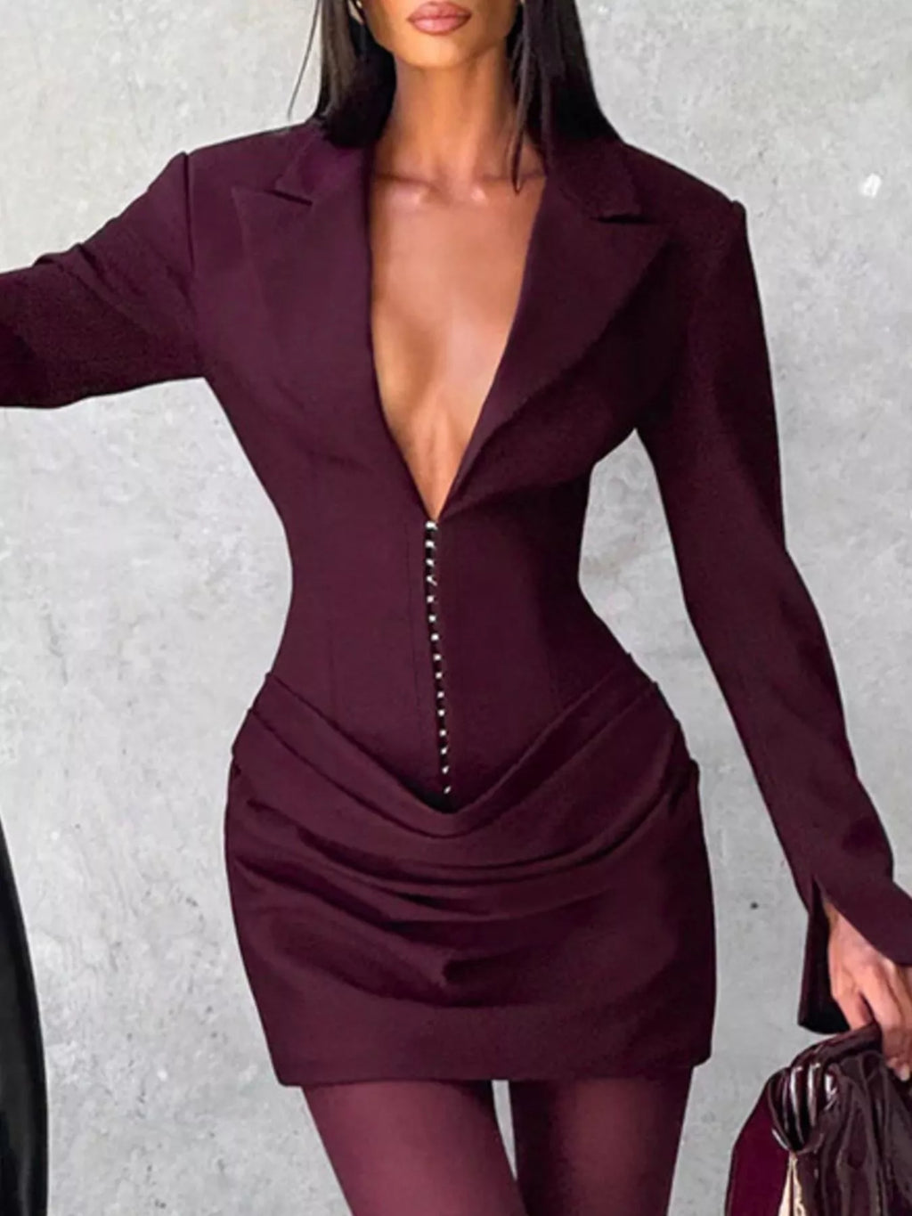 Full Size Blazer-Style Long Sleeve Mini Dress Plus Size - Lilixa.store