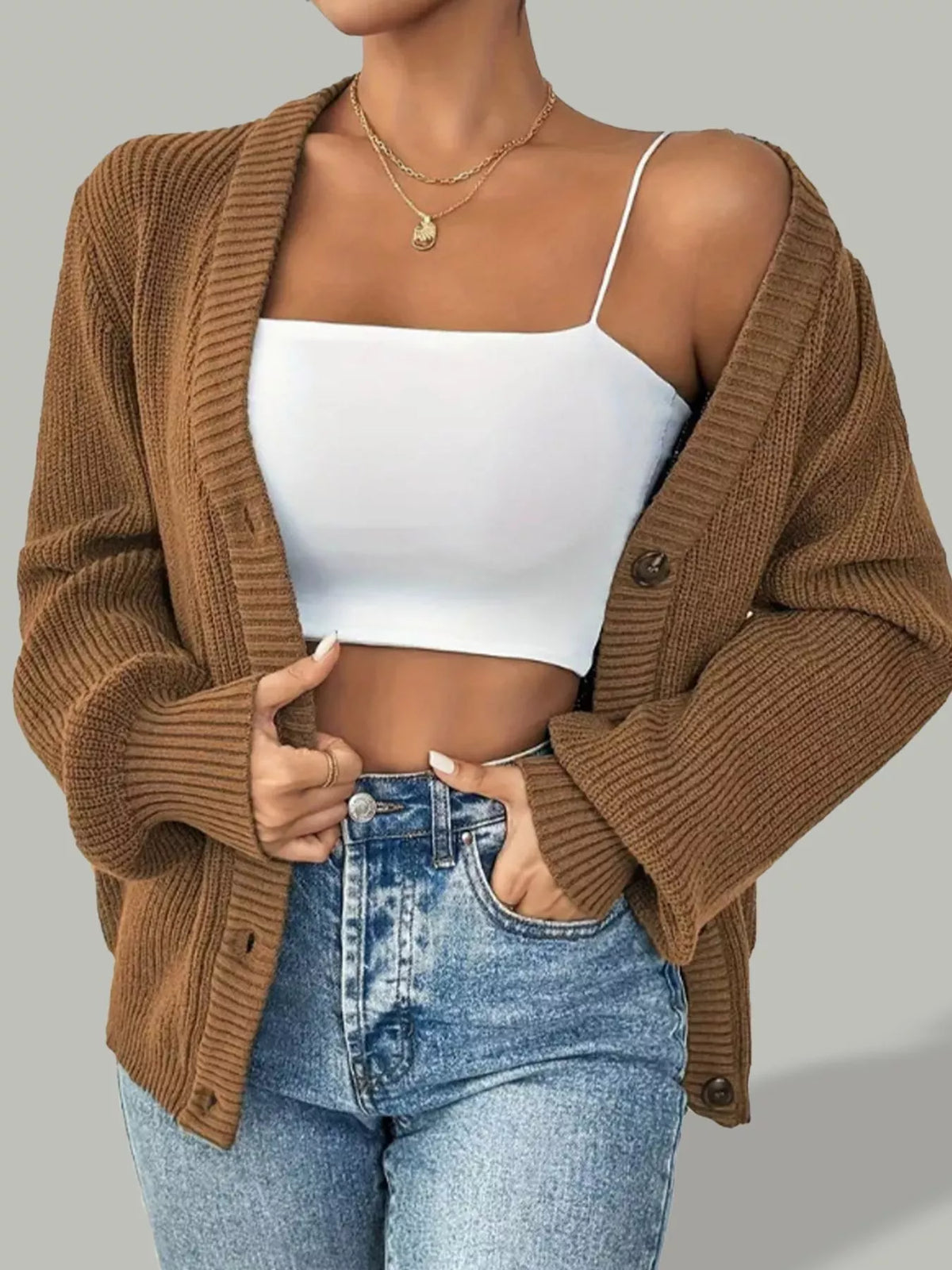 Button Front V-Neck Cardigan, view 3