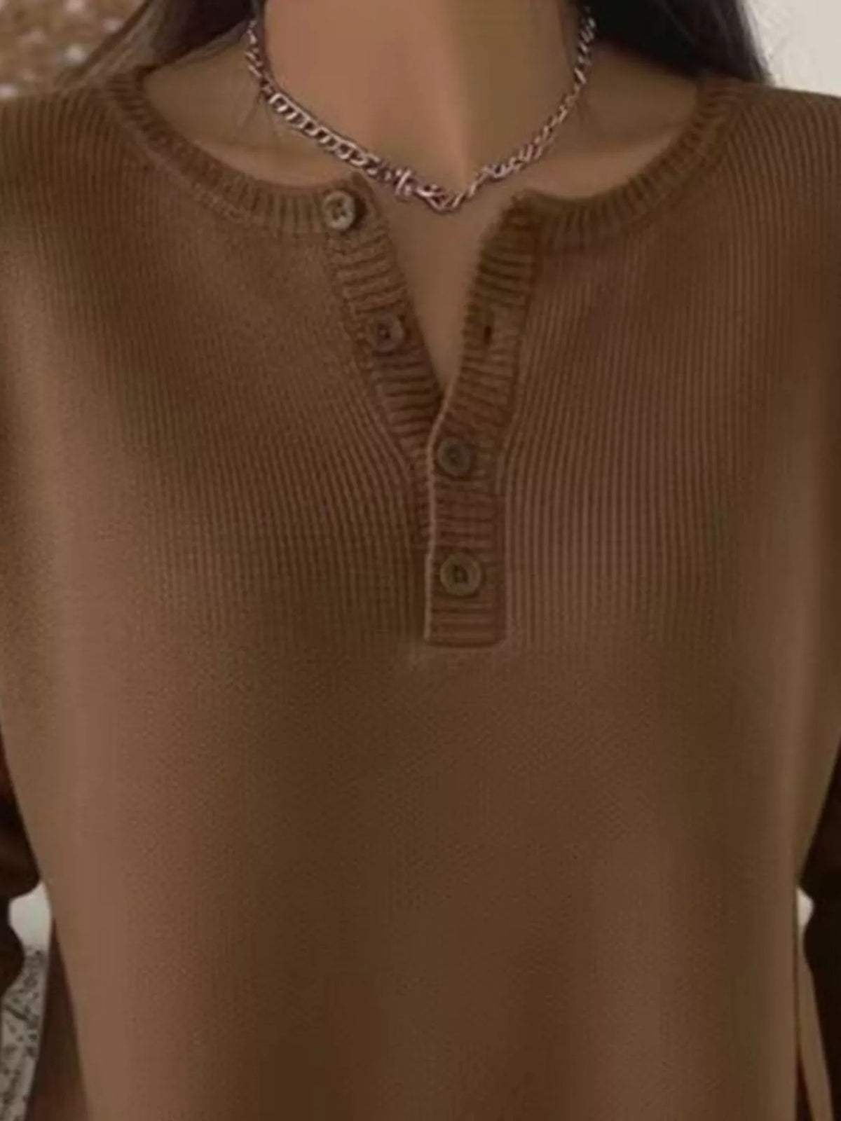 Full Size Button Detail Ribbed Knit Sweater Plus Size