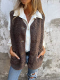 Full Size Cozy Sherpa Fleece Button-Up Vest Coat with Pockets Plus Size - Lilixa.store