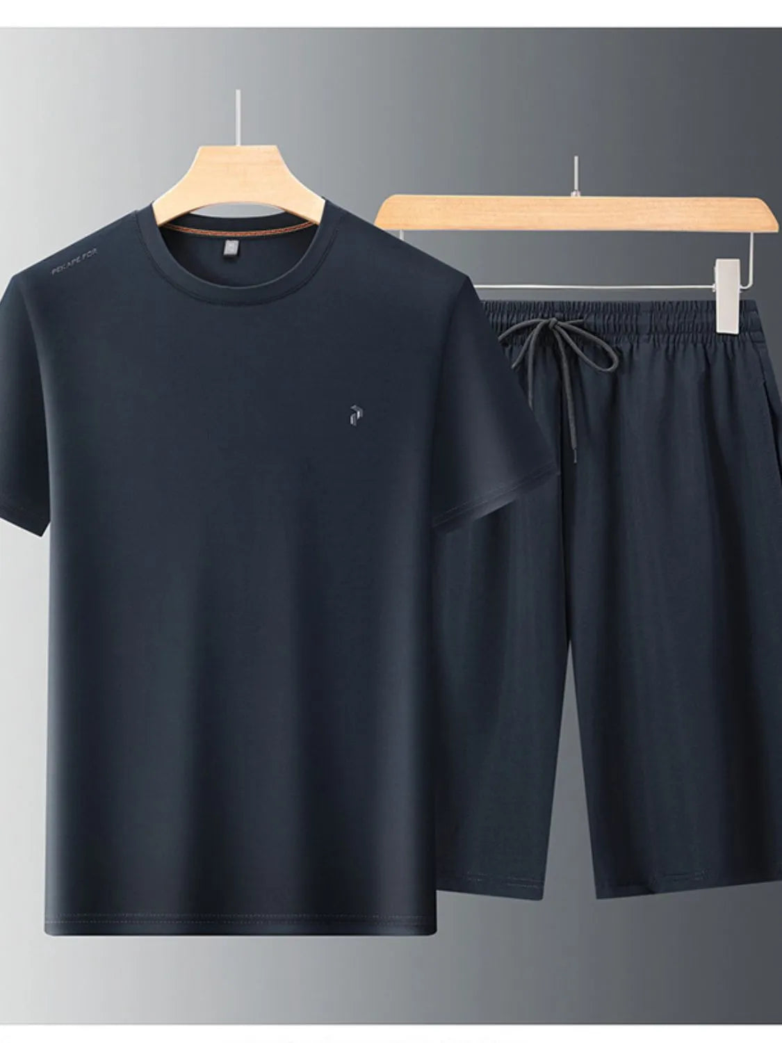 Men's Plus Size Round Neck Short Sleeve Top and Shorts Set in Navy