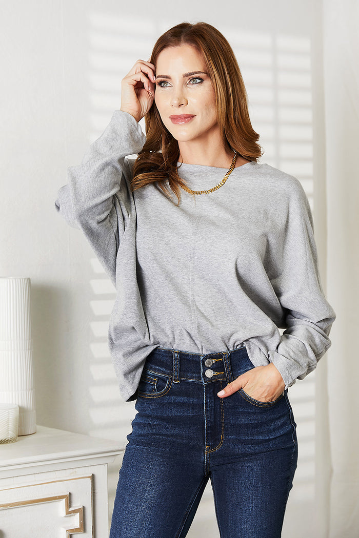 Double Take Seam Detail Round Neck Long Sleeve Top - Lilixa.store