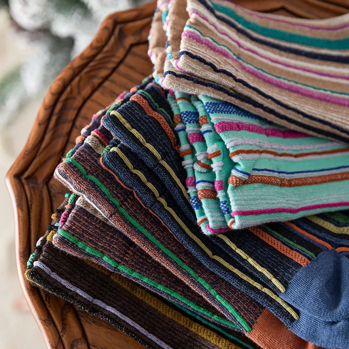Multi-Color Striped Cotton Crew Socks