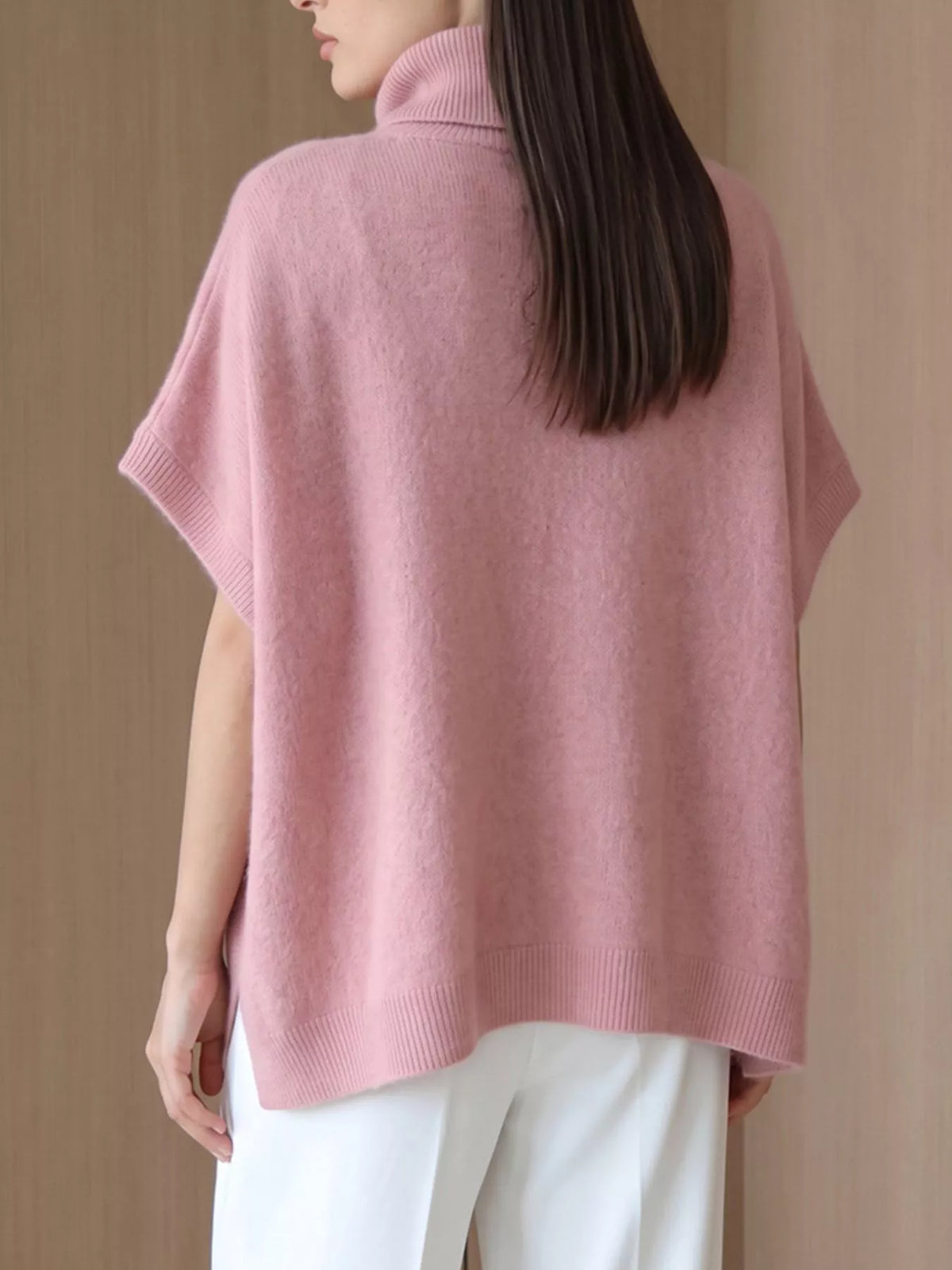 Turtleneck Fuzzy Short Sleeve Sweater, view 20