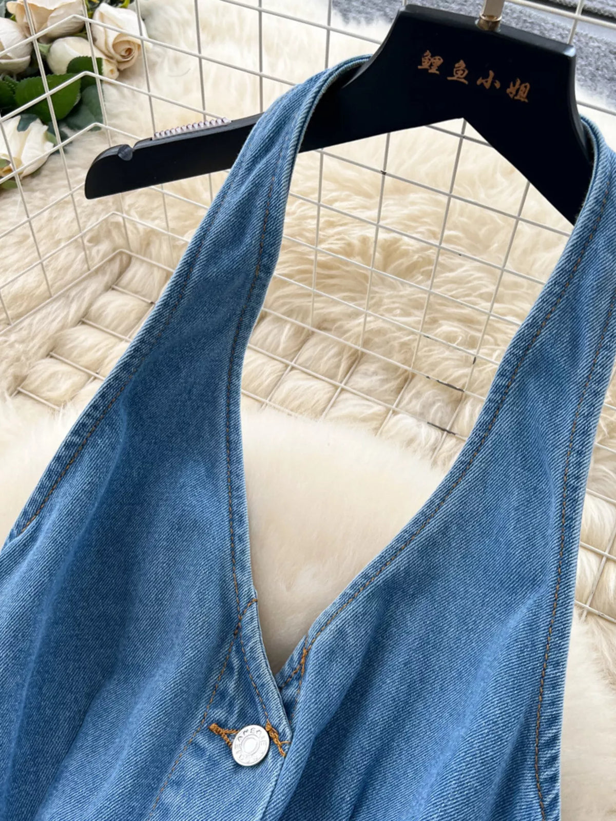 Halter Neck Button-Down Denim Dress - Lilixa.store