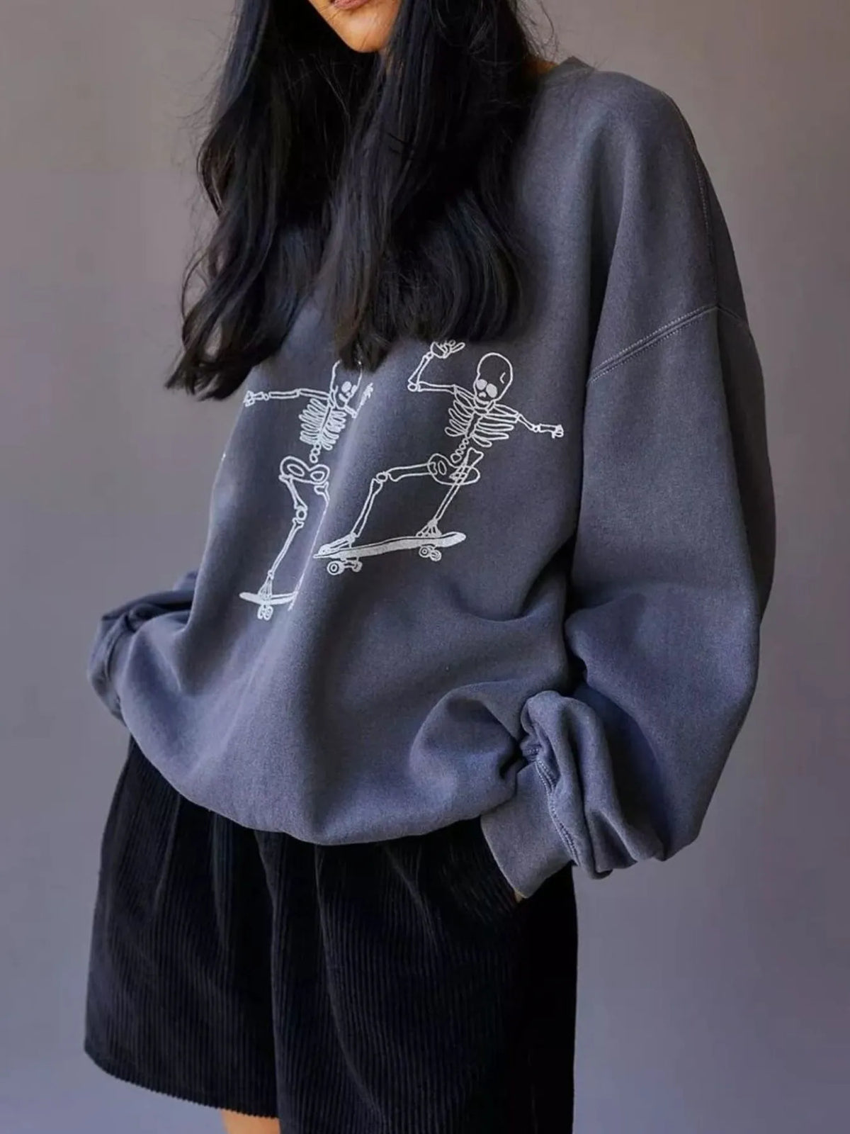 Skeleton Graphic Oversized Sweatshirt - Lilixa.store