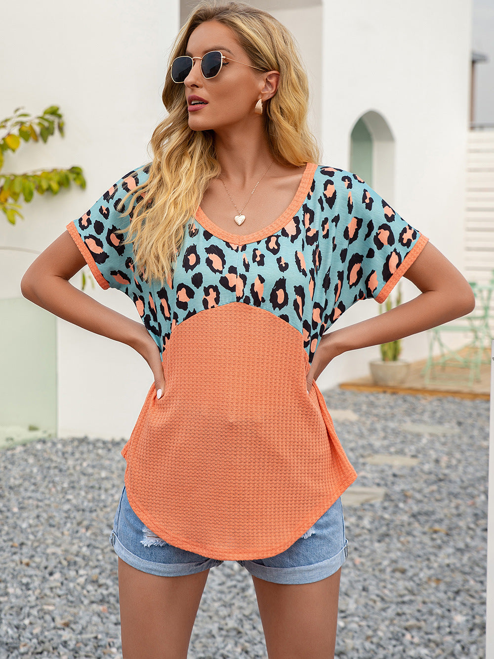 Ivy Lane Leopard Waffle-Knit Short Sleeve Top - Lilixa.store