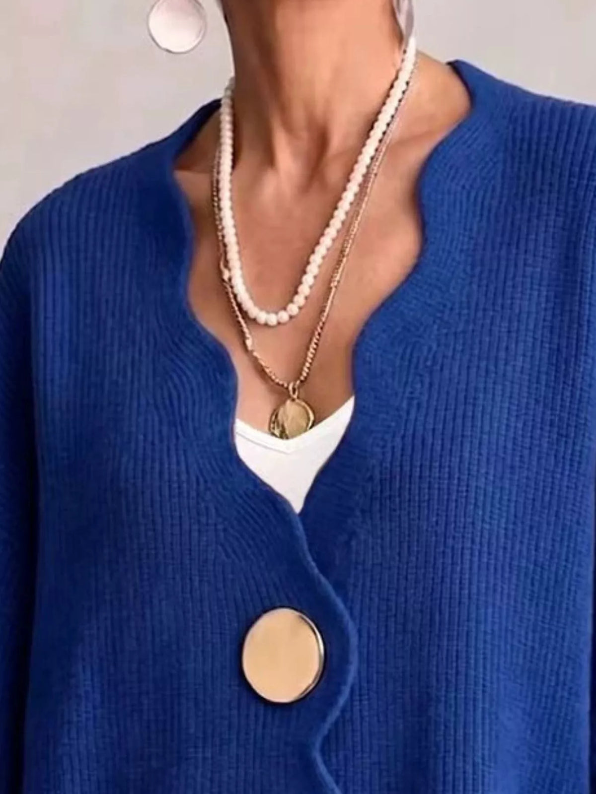 Full Size Scalloped-Edge Oversized Button-Down Cardigan Plus Size