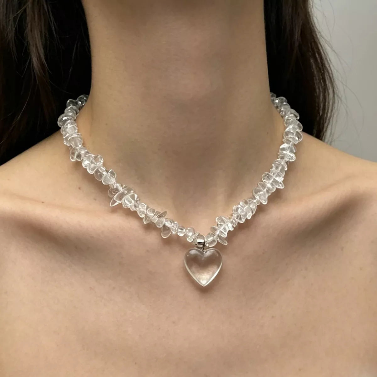 Clear Crystal Heart Pendant Necklace in Transparent, view 4
