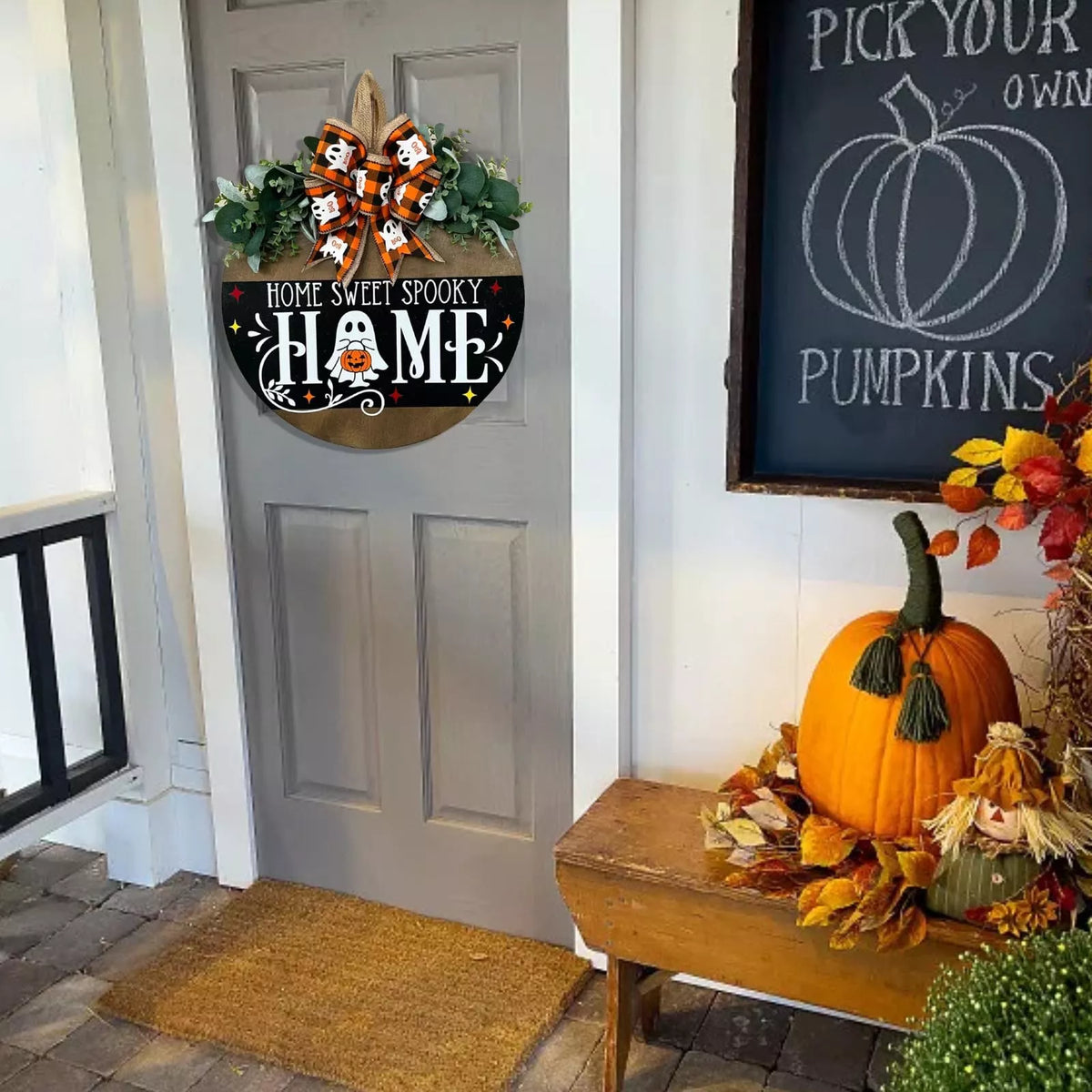 Halloween Decorative Wooden Hanger with Ghost Bow - Lilixa.store