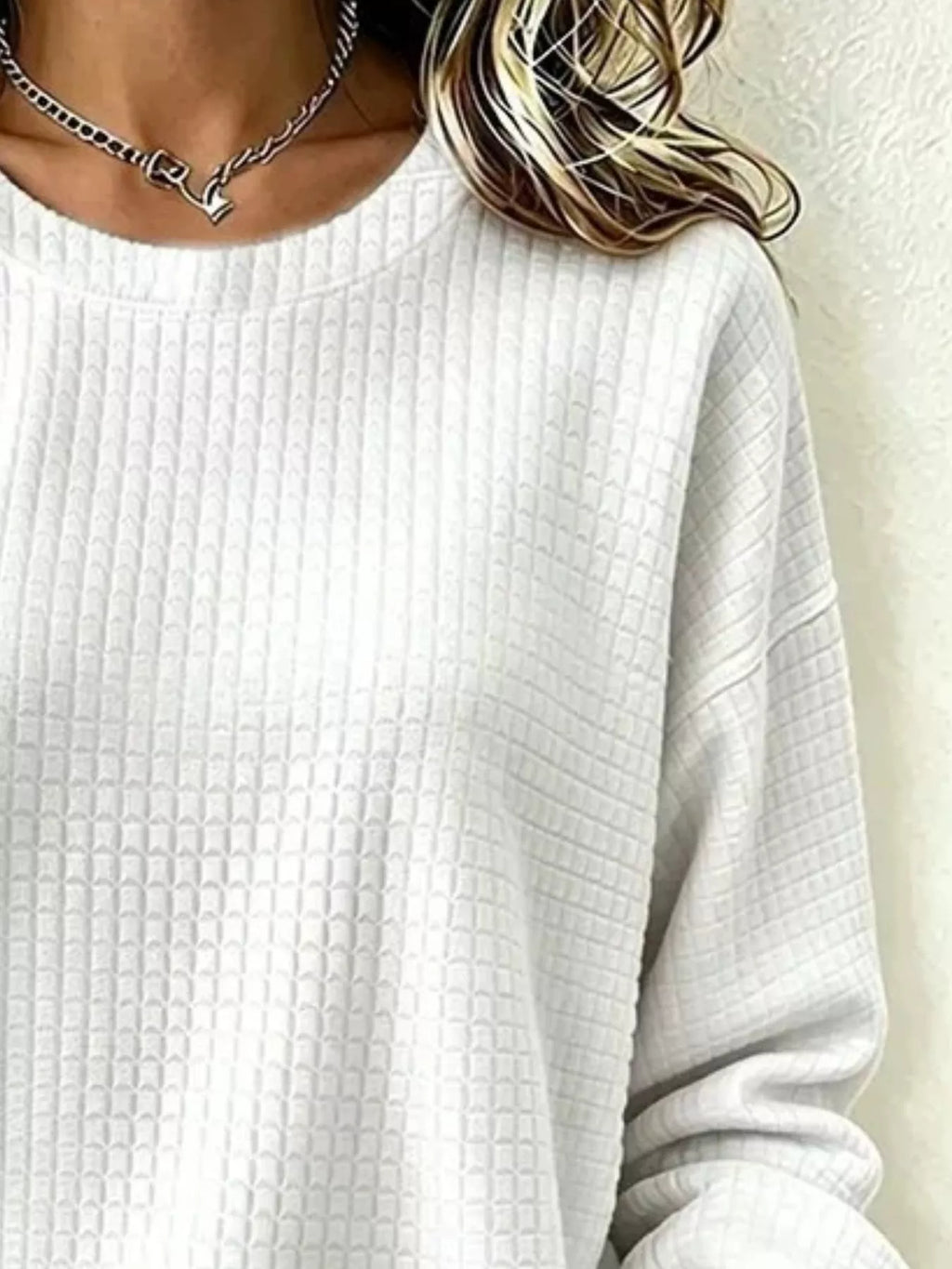 Full Size Waffle Knit Long Sleeve Crew Neck Sweatshirt Plus Size - Lilixa.store