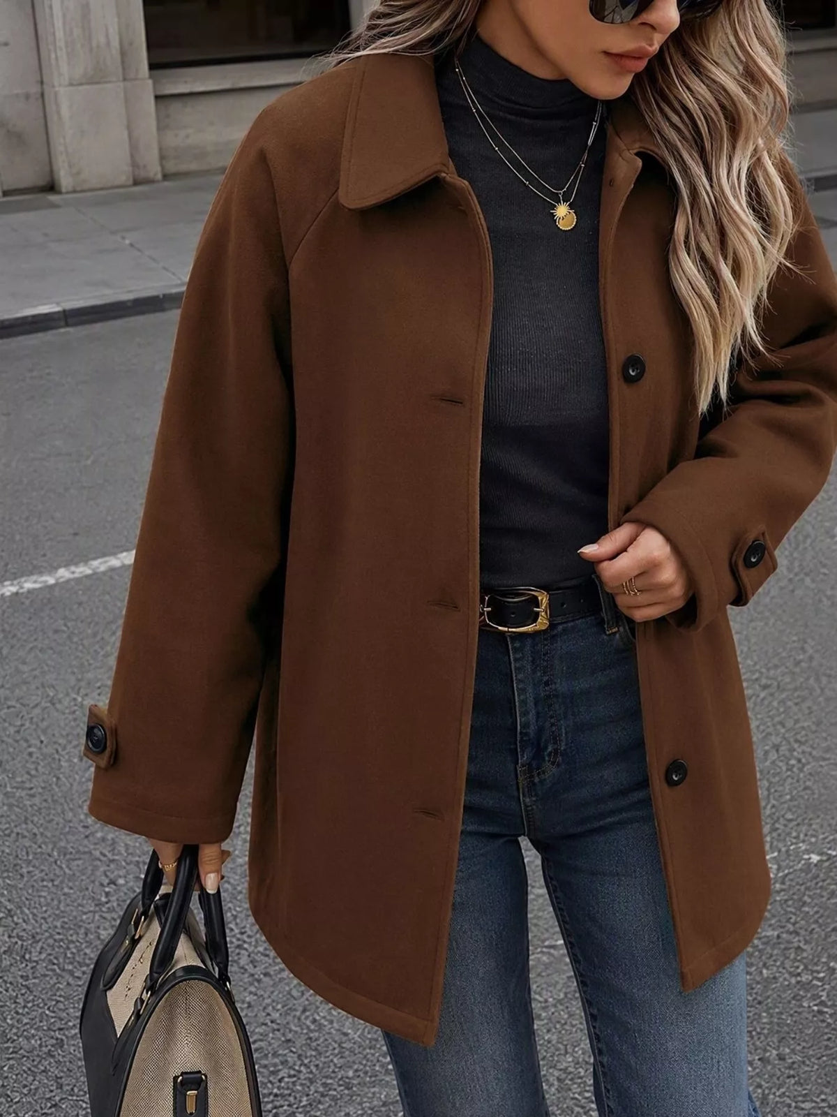 Single-Breasted Raglan Sleeve Outerwear - Lilixa.store