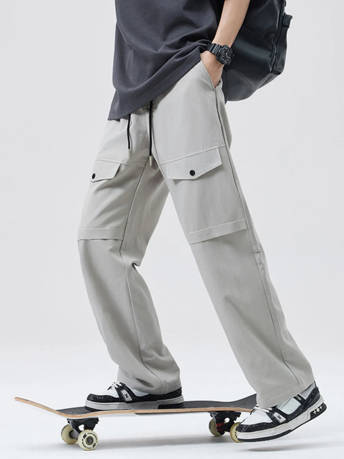 Men's Full Size Drawstring Wide Leg Cargo Pants Plus Size, view 3