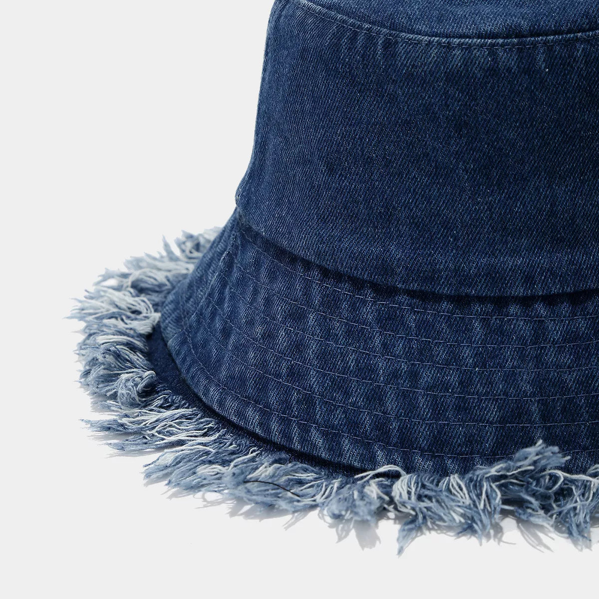 Vintage Washed Denim Bucket Hat with Frayed Raw Edge - Lilixa.store
