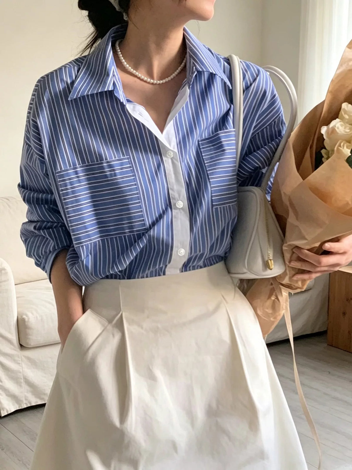 Striped Button-Down Shirt in Blue
