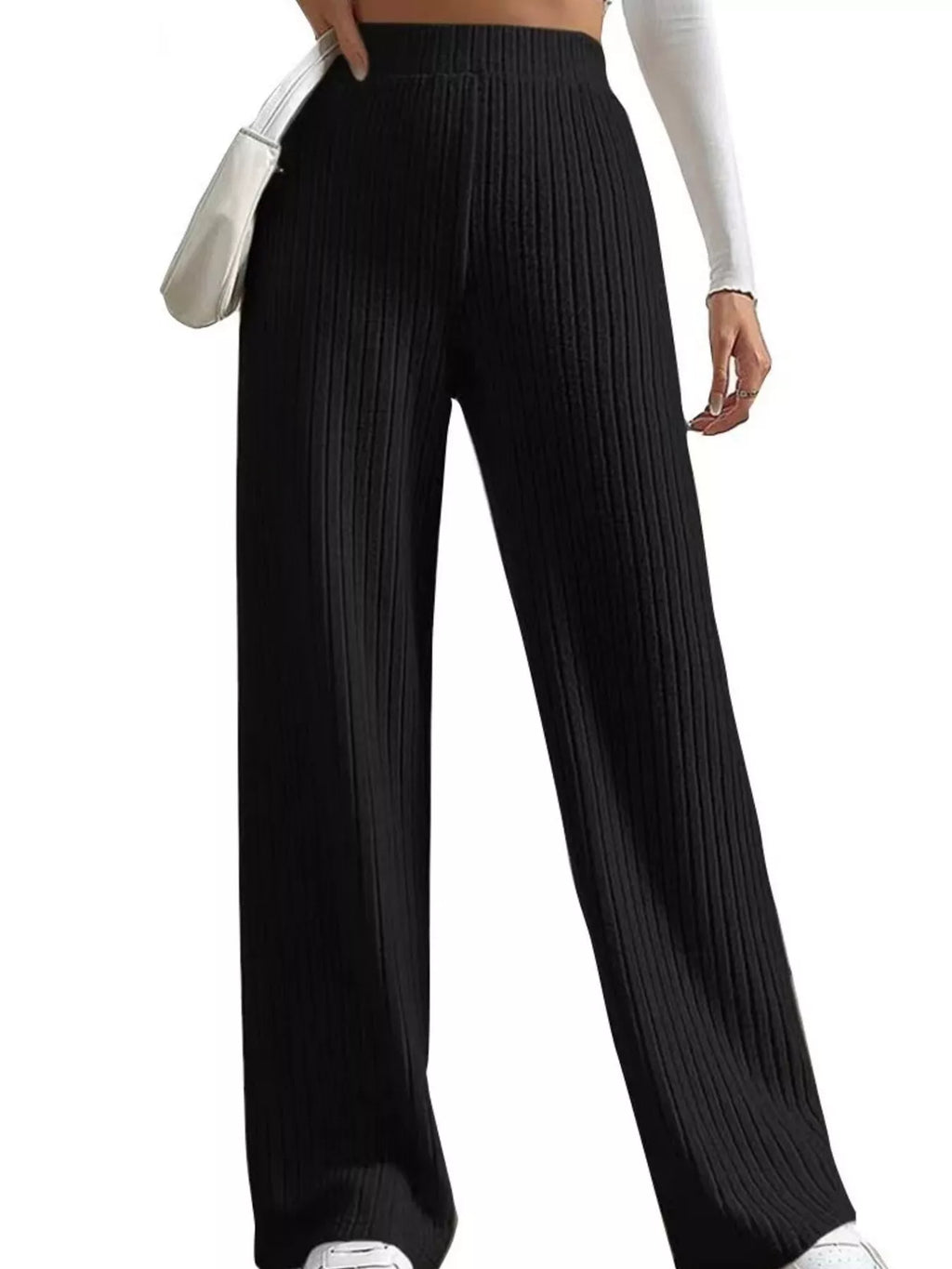Ribbed Knit Wide-Leg Sweater Pants - Lilixa.store