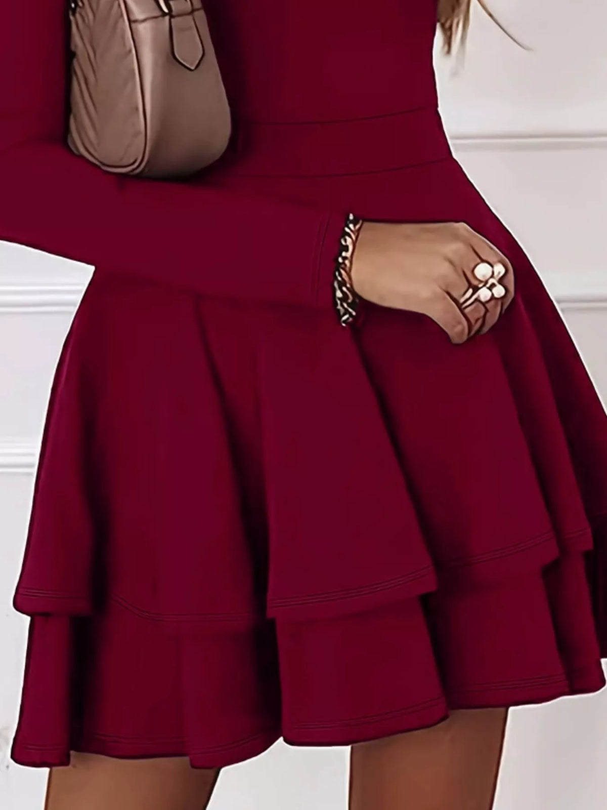 V-Neck Long Sleeve Layered Ruffle Mini Dress - Lilixa.store