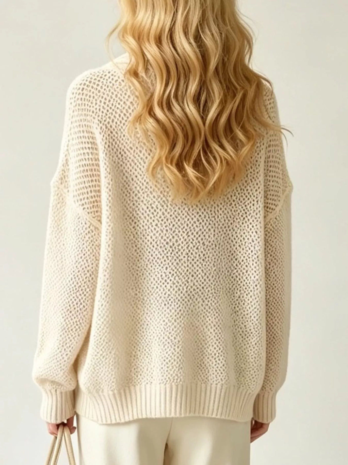 V-Neck Open-Knit Button-Down Cardigan - Lilixa.store
