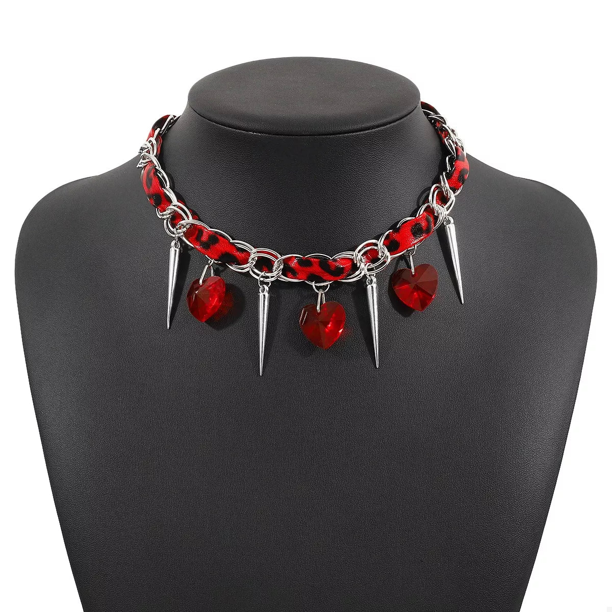 Heart Charm Choker Necklace with Metal Spikes - Lilixa.store