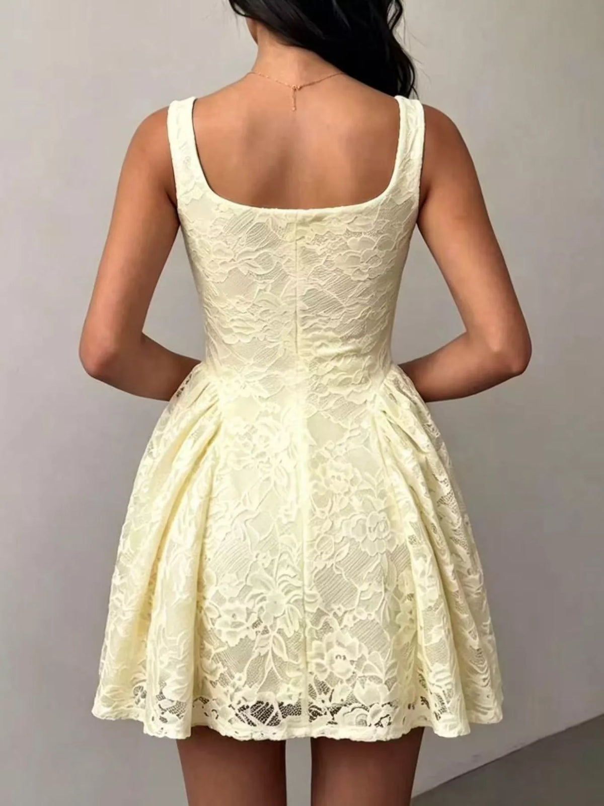 Floral Lace Square Neck Mini Dress - Lilixa.store