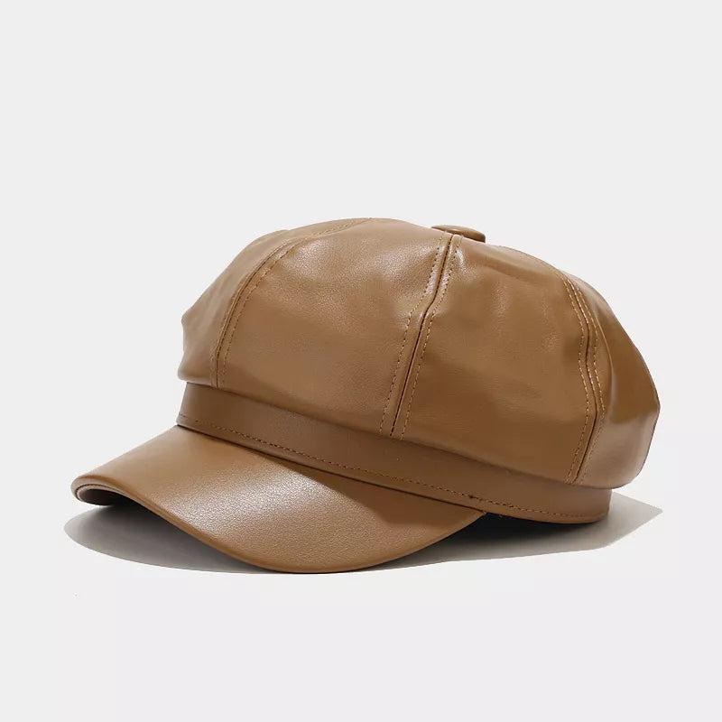 Faux Leather Newsboy Hat - Lilixa.store