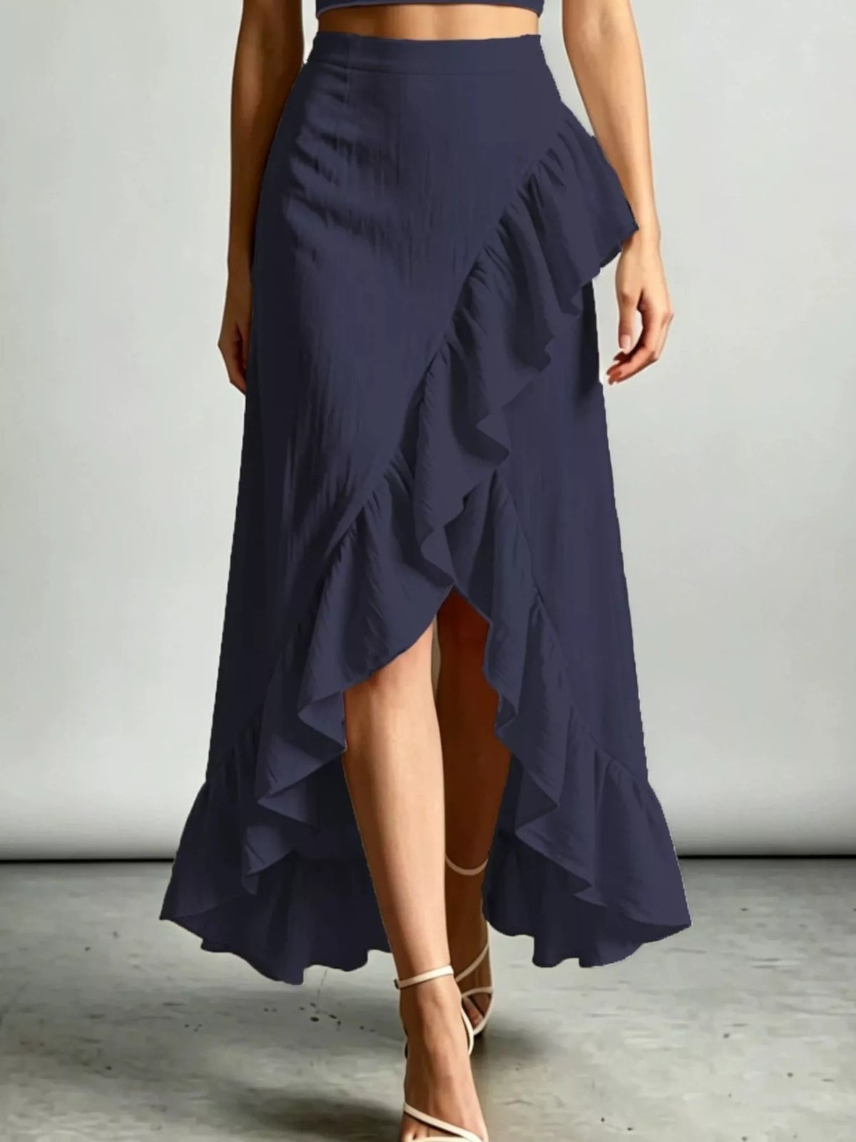 Halter Neck Crop Top and High-Low Maxi Skirt Two-Piece Set