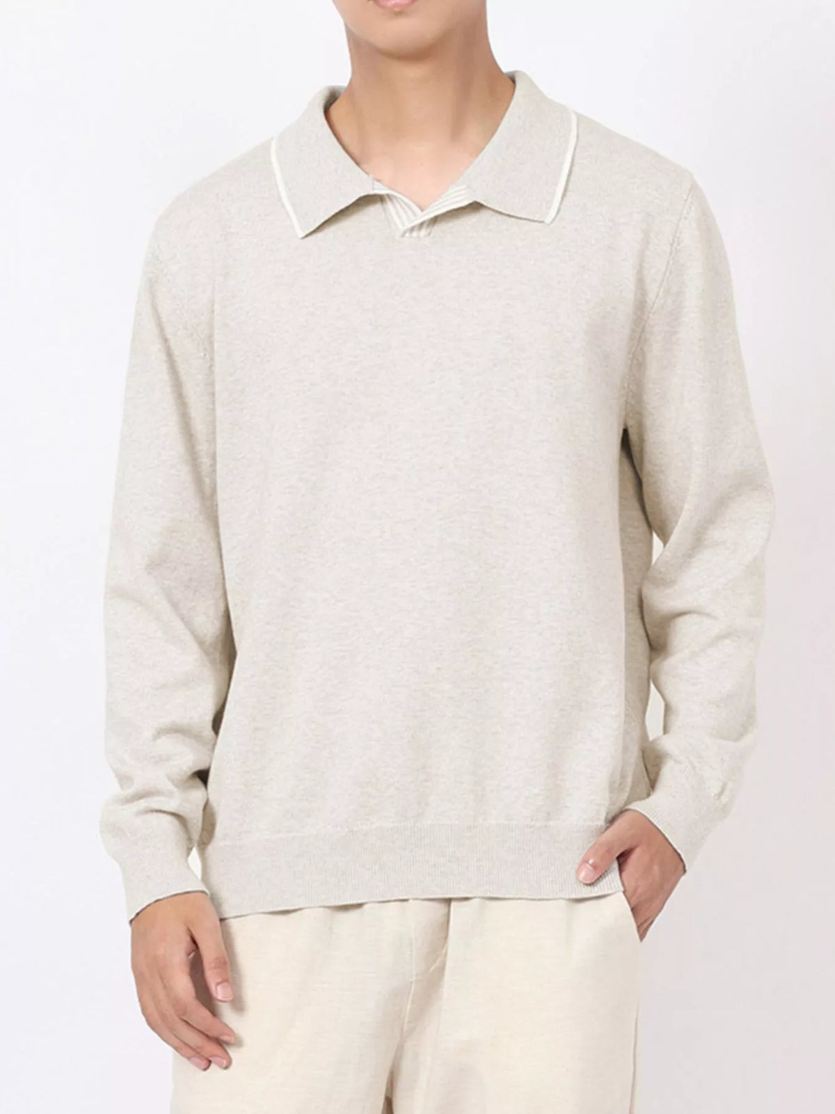 Men's Plus Size Long-Sleeve Contrast Trim Polo
