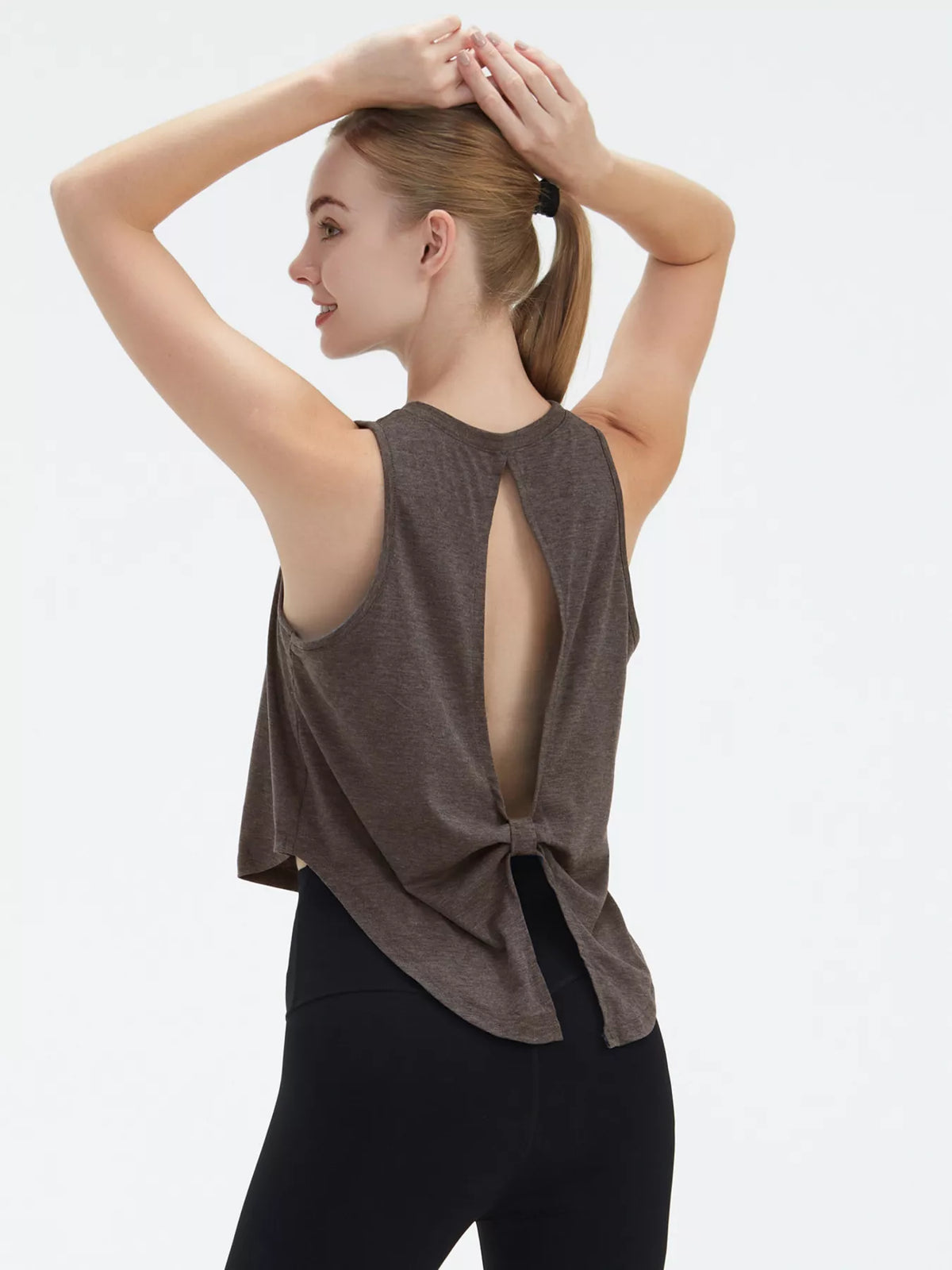 Cutout Back Round Neck Active Tank - Lilixa.store