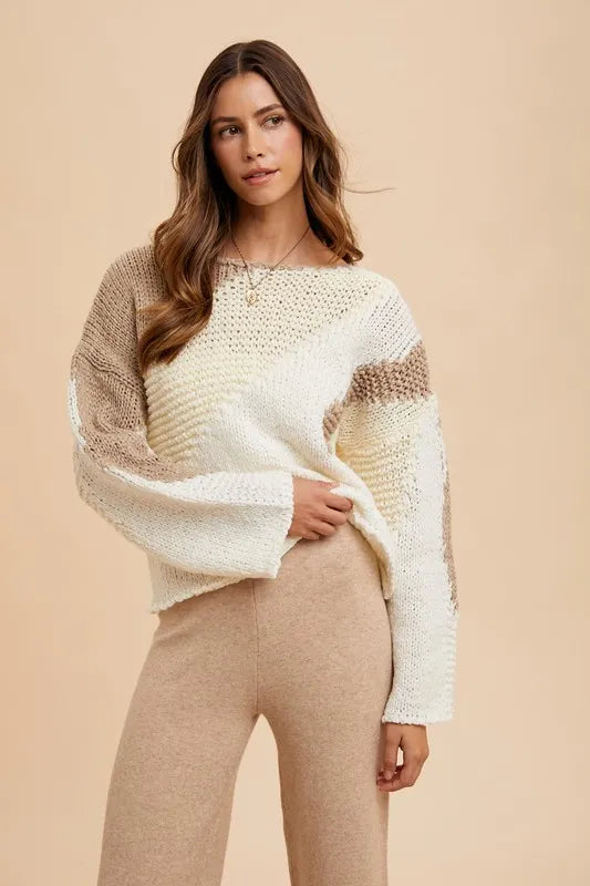 Annie Wear Color Block Drop Shoulder Sweater - Lilixa.store