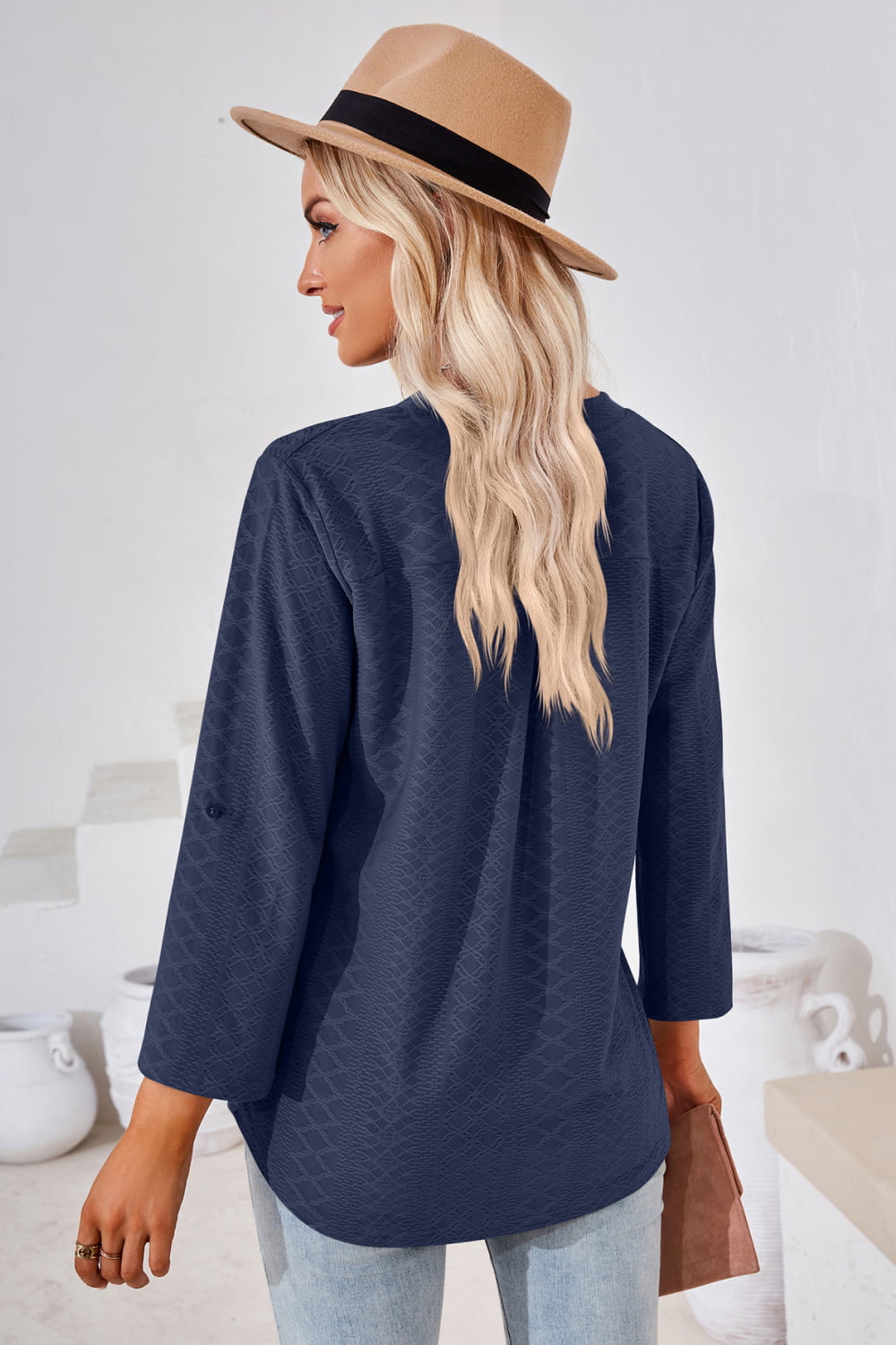 V-Neck Roll-Tap Sleeve Blouse, view 7