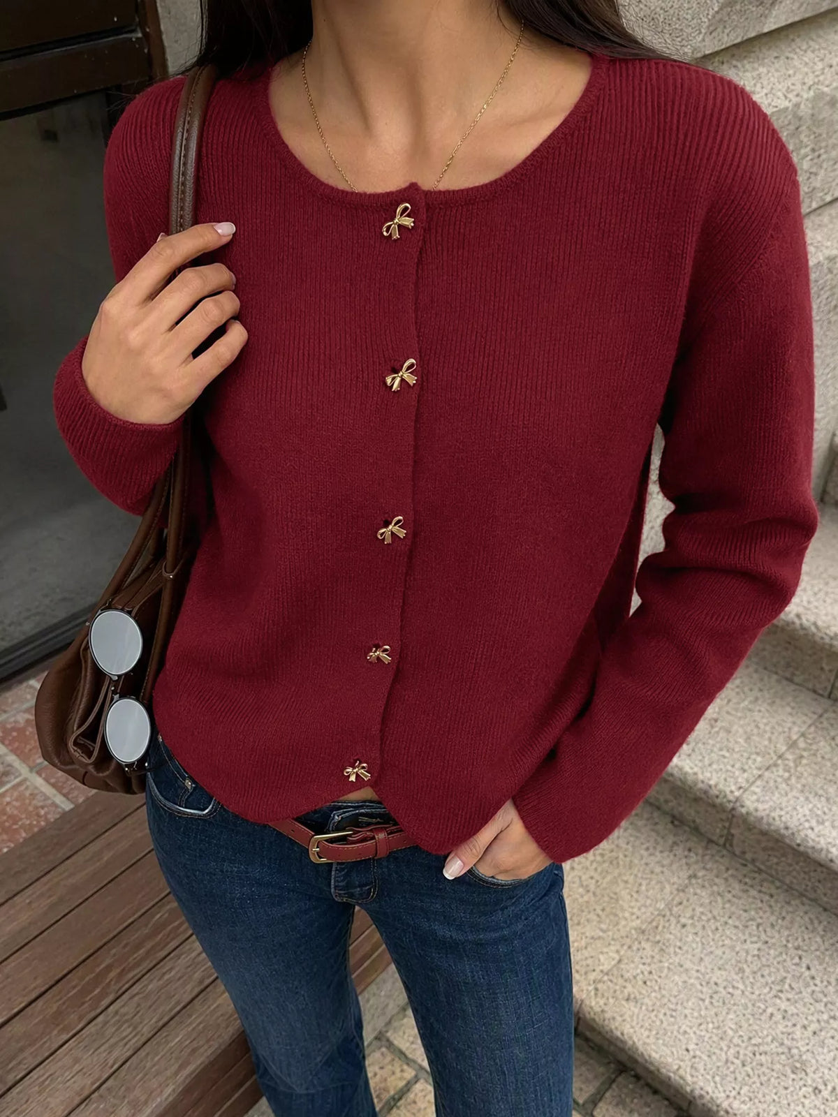 Bow Button Up Knit Cardigan - Lilixa.store