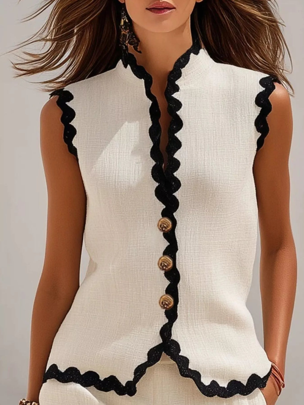 Full Size Contrast Scalloped Trim Sleeveless Top and Shorts Set Plus Size - Lilixa.store