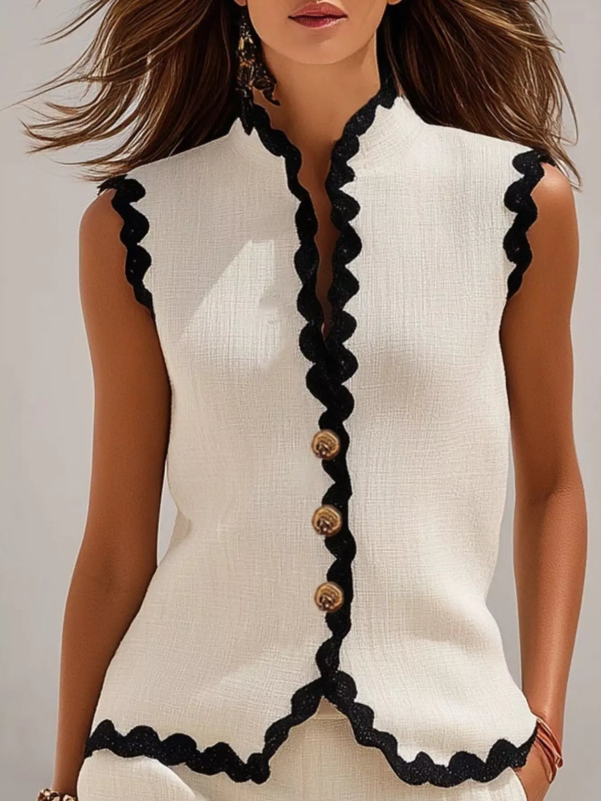Full Size Contrast Scalloped Trim Sleeveless Top and Shorts Set Plus Size - Lilixa.store