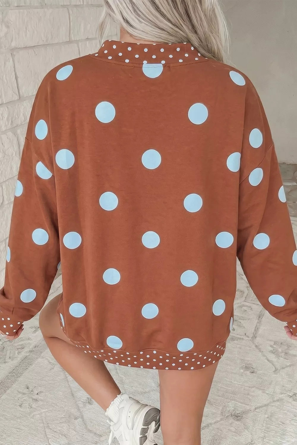Polka Dot Dropped Shoulder Sweatshirt - Lilixa.store