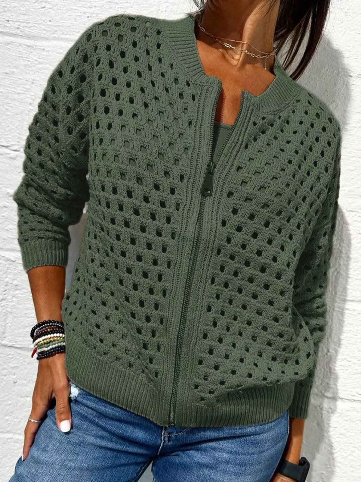 Full Size Crochet Knit Zip-Up Cardigan Plus Size - Lilixa.store