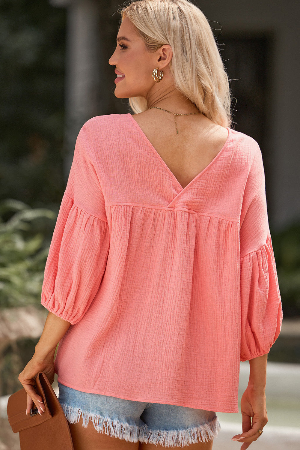 Dropped Shoulder V-Neck Blouse, view 2