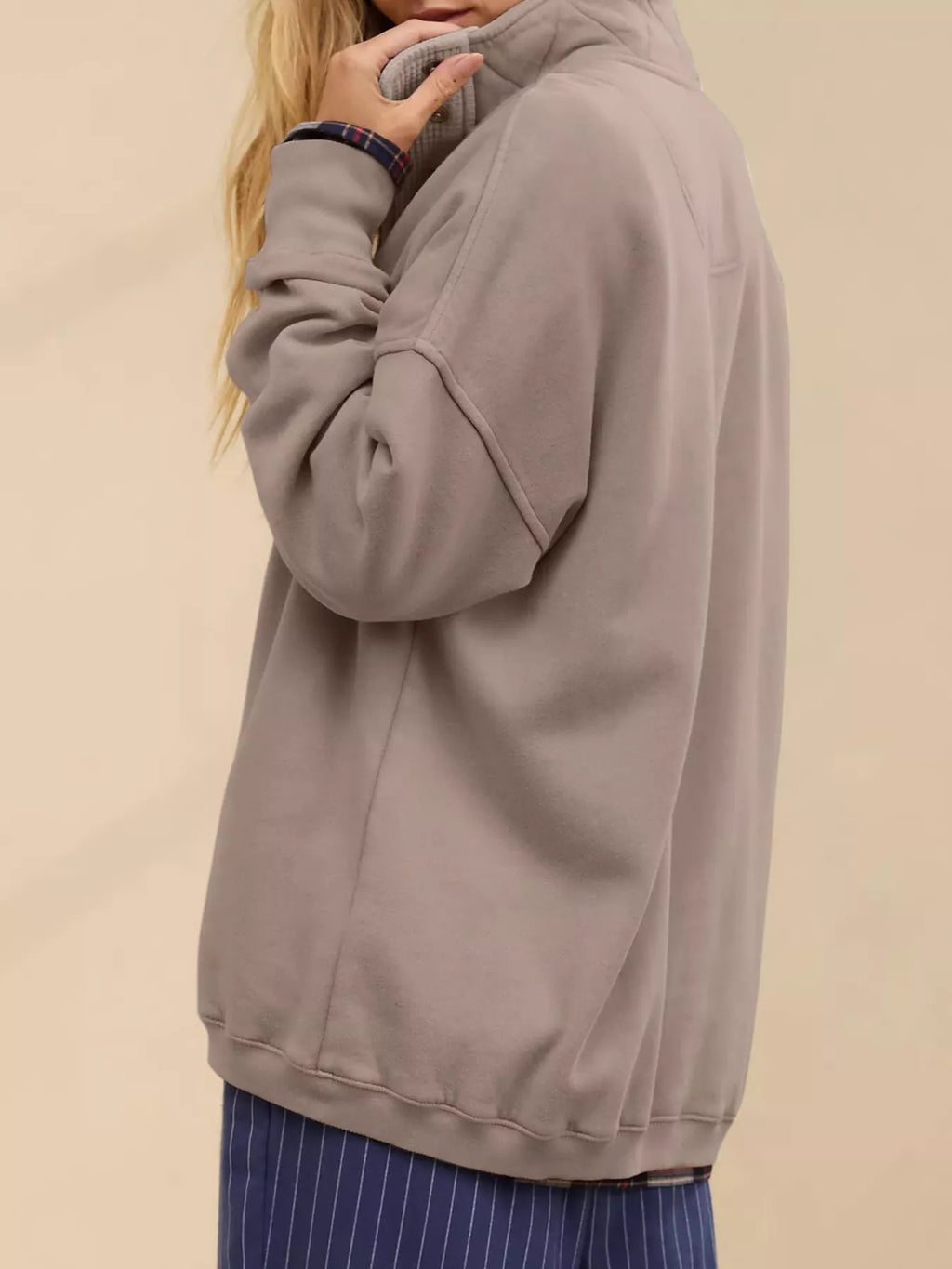 Half Snap Dropped Shoulder Sweatshirt - Lilixa.store